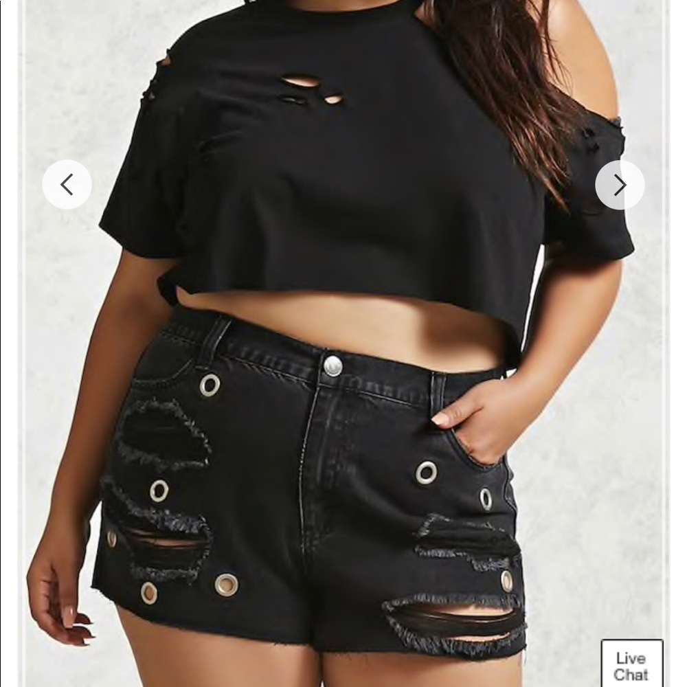 Torrid Forever 21 Plus Black Destroyed Shorts